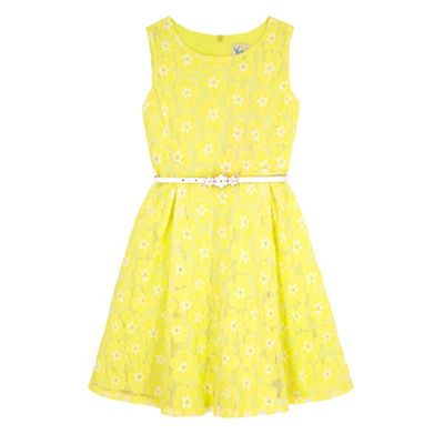 Yumi Girl Yellow Floral Lace Skater Dress